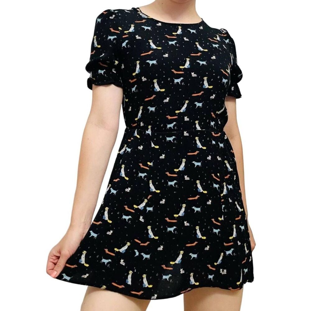Zara Trafuluc Collection Black Dog Print Mini Dress - Large- Great Condition!